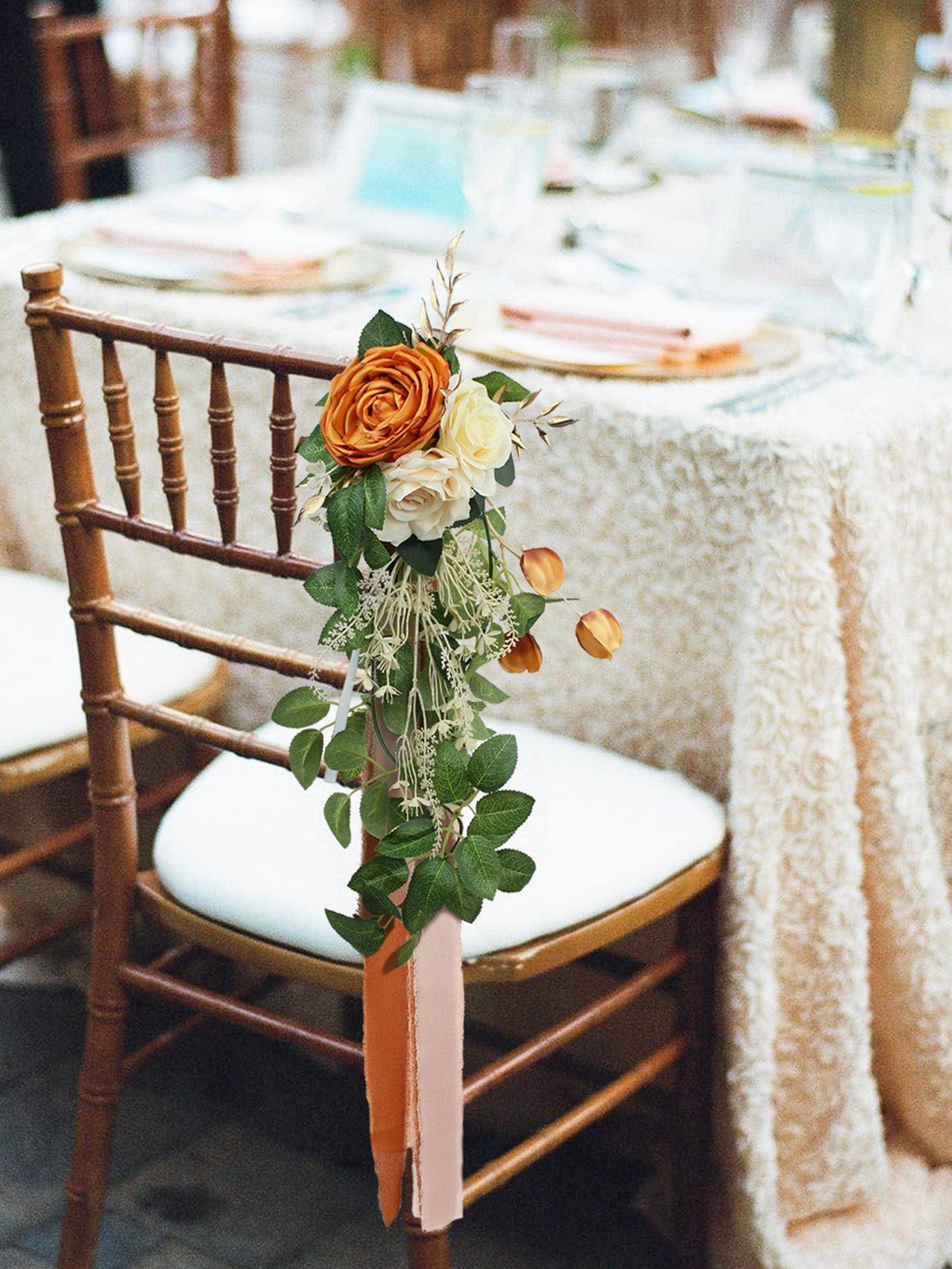6Pcs Burnt Orange Flowers Chair Decor - Rinlong Flower